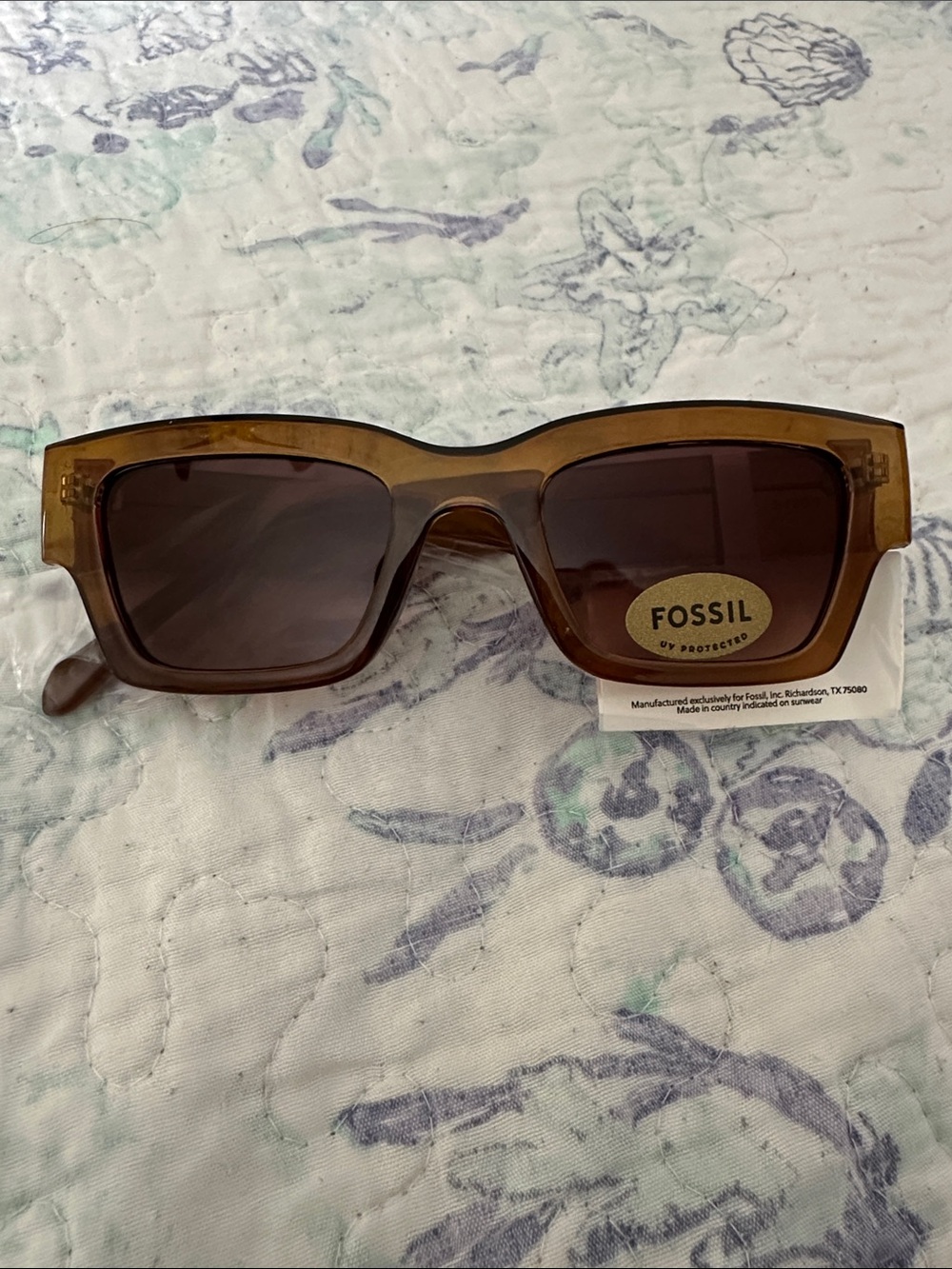 Fossil Amber Brown Rectangular Sunglasses
